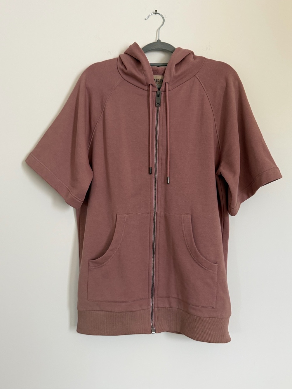 Burberry Small Dusty Rose Short Sleeve Full Zip Hoodie Nova Check Casual Luxury